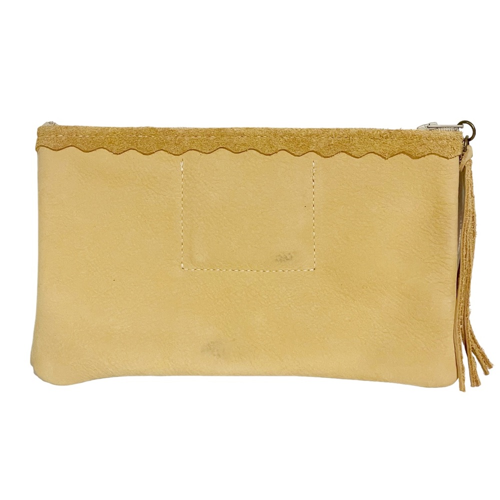 Lara B Tan Soft Leather‎ Tassel Zipper Wristlet Wallet Mirror